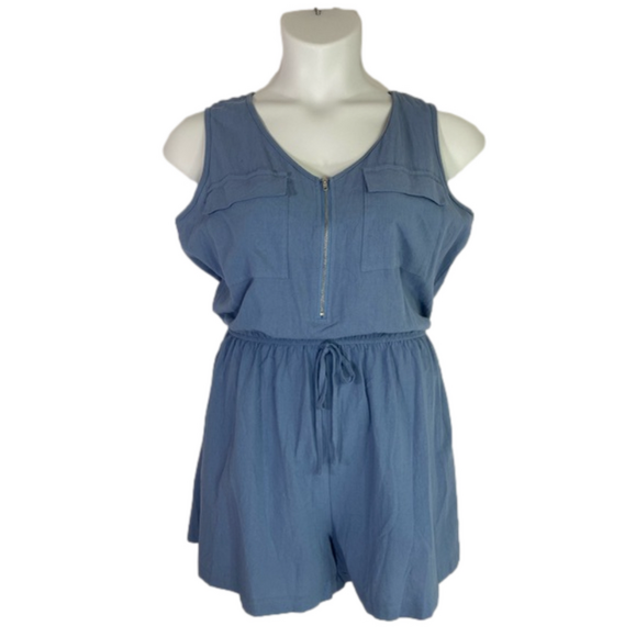 Cupshe Blue Cotton Wide Leg Rompers V Neck Sleeveless Romper NWOT SKU1096 - Picture 1 of 9